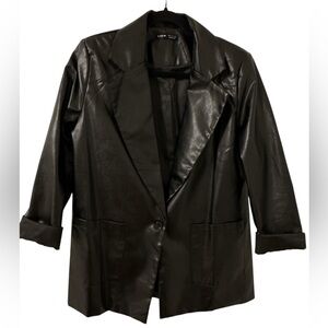 SHEIN Black Faux Leather Blazer